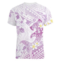 Polynesia Hammerhead Shark Women V-Neck T-Shirt Tropical Flowers Tribal Pattern Lavender LT05 - Polynesian Pride