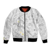 Polynesia Hammerhead Shark Bomber Jacket Tropical Flowers Tribal Pattern White