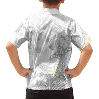 Polynesia Hammerhead Shark Hawaiian Shirt Tropical Flowers Tribal Pattern White