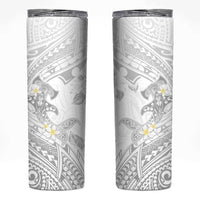 Polynesia Hammerhead Shark Skinny Tumbler Tropical Flowers Tribal Pattern White