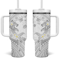 Polynesia Hammerhead Shark Tumbler With Handle Tropical Flowers Tribal Pattern White