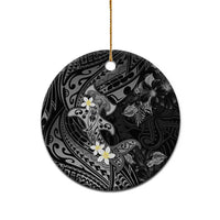 Polynesia Hammerhead Shark Ceramic Ornament Tropical Flowers Tribal Pattern Black