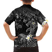 Polynesia Hammerhead Shark Family Matching Summer Maxi Dress and Hawaiian Shirt Tropical Flowers Tribal Pattern Black