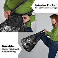 Polynesia Hammerhead Shark Grocery Bag Tropical Flowers Tribal Pattern Black