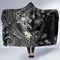 Polynesia Hammerhead Shark Hooded Blanket Tropical Flowers Tribal Pattern Black LT05 One Size Black - Polynesian Pride