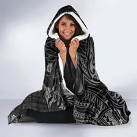 Polynesia Hammerhead Shark Hooded Blanket Tropical Flowers Tribal Pattern Black LT05 - Polynesian Pride