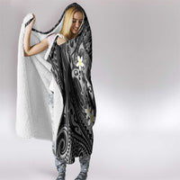 Polynesia Hammerhead Shark Hooded Blanket Tropical Flowers Tribal Pattern Black LT05 - Polynesian Pride