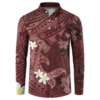 Polynesia Hammerhead Shark Button Sweatshirt Tropical Flowers Tribal Pattern Oxblood