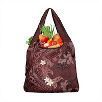Polynesia Hammerhead Shark Grocery Bag Tropical Flowers Tribal Pattern Oxblood