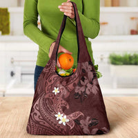 Polynesia Hammerhead Shark Grocery Bag Tropical Flowers Tribal Pattern Oxblood