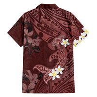 Polynesia Hammerhead Shark Hawaiian Shirt Tropical Flowers Tribal Pattern Oxblood