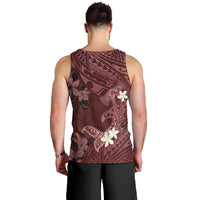 Polynesia Hammerhead Shark Men Tank Top Tropical Flowers Tribal Pattern Oxblood