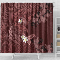 Polynesia Hammerhead Shark Shower Curtain Tropical Flowers Tribal Pattern Oxblood