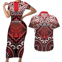 Personalised New Zealand Aotearoa Couples Matching Short Sleeve Bodycon Dress and Hawaiian Shirt Te Reo Maori Ake Ake Ake - Polynesian Pride