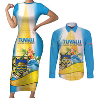 Personalised Tuvalu Independence Day Couples Matching Short Sleeve Bodycon Dress and Long Sleeve Button Shirt Tuvalu Mo Te Atua - Polynesian Pride