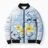 FSM Chuuk Constitution Day Bomber Puffer Jacket Polynesian Curves Plumeria - Polynesian Pride