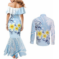 FSM Chuuk Constitution Day Couples Matching Mermaid Dress and Long Sleeve Button Shirt Polynesian Curves Plumeria - Polynesian Pride