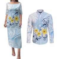 FSM Chuuk Constitution Day Couples Matching Puletasi and Long Sleeve Button Shirt Polynesian Curves Plumeria - Polynesian Pride