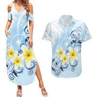 FSM Chuuk Constitution Day Couples Matching Summer Maxi Dress and Hawaiian Shirt Polynesian Curves Plumeria - Polynesian Pride