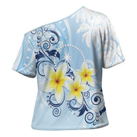 FSM Chuuk Constitution Day Cross Shoulder Shirt Polynesian Curves Plumeria - Polynesian Pride