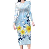 FSM Chuuk Constitution Day Family Matching Long Sleeve Bodycon Dress and Hawaiian Shirt Polynesian Curves Plumeria - Polynesian Pride