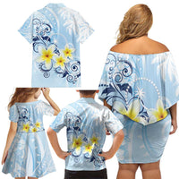 FSM Chuuk Constitution Day Family Matching Off Shoulder Short Dress and Hawaiian Shirt Polynesian Curves Plumeria - Polynesian Pride