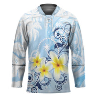 FSM Chuuk Constitution Day Hockey Jersey Polynesian Curves Plumeria LT05 Unisex Blue - Polynesian Pride