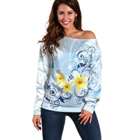 FSM Chuuk Constitution Day Off Shoulder Sweater Polynesian Curves Plumeria - Polynesian Pride