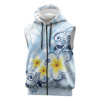 FSM Chuuk Constitution Day Sleeveless Zip Hoodie Polynesian Curves Plumeria LT05 Blue - Polynesian Pride
