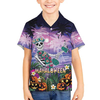 Happy Hulaween Family Matching Tank Maxi Dress and Hawaiian Shirt Mahaloween Skeleton Dancing