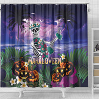 Happy Hulaween Shower Curtain Mahaloween Skeleton Dancing