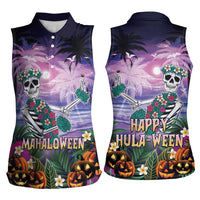 Happy Hulaween Women Sleeveless Polo Shirt Mahaloween Skeleton Dancing LT05 - Polynesian Pride