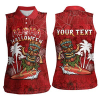 Personalised Aloha Halloween Women Sleeveless Polo Shirt Skeleton Surfing LT05 - Polynesian Pride