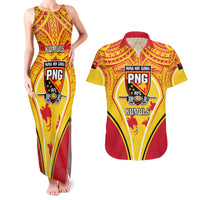 Custom Papua New Guinea Rugby Couples Matching Tank Maxi Dress and Hawaiian Shirt 2023 Pacific Championships The Kumuls LT05 Yellow - Polynesian Pride