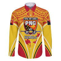 Custom Papua New Guinea Rugby Family Matching Long Sleeve Bodycon Dress and Hawaiian Shirt 2023 Pacific Championships The Kumuls LT05 Dad's Shirt - Long Sleeve Yellow - Polynesian Pride