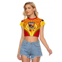 Custom Papua New Guinea Rugby Raglan Cropped T Shirt 2023 Pacific Championships The Kumuls LT05 Female Yellow - Polynesian Pride
