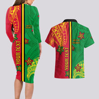 Personalised Vanuatu Happy Unity Day Couples Matching Long Sleeve Bodycon Dress and Hawaiian Shirt Polynesian Plumeria LT05 - Polynesian Pride