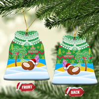 Personalised Cook Islands Christmas Ceramic Ornament Coconut Santa Beach Style LT05 Bell Flake Green - Polynesian Pride
