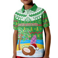 Personalised Cook Islands Christmas Kid Polo Shirt Coconut Santa Beach Style LT05 Kid Green - Polynesian Pride