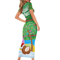 Personalised Cook Islands Christmas Short Sleeve Bodycon Dress Coconut Santa Beach Style LT05 - Polynesian Pride