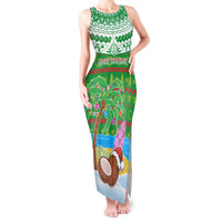Personalised Cook Islands Christmas Tank Maxi Dress Coconut Santa Beach Style LT05 Women Green - Polynesian Pride