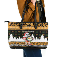 Custom Hawaii James Campbell High School Christmas Leather Tote Bag Tropical Santa Claus LT05 - Polynesian Pride