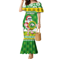 Custom Hawaii Kaimuki High School Christmas Family Matching Mermaid Dress and Hawaiian Shirt Tropical Santa Claus LT05 Mom's Dress Green - Polynesian Pride