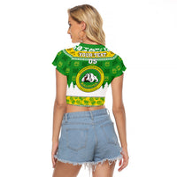 Custom Hawaii Kaimuki High School Christmas Raglan Cropped T Shirt Tropical Santa Claus LT05 - Polynesian Pride
