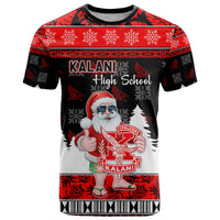 Custom Hawaii Kalani High School Christmas T Shirt Tropical Santa Claus LT05 Red - Polynesian Pride