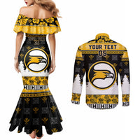 Custom Hawaii Nanakuli High and Intermediate School Christmas Couples Matching Mermaid Dress and Long Sleeve Button Shirt Tropical Santa Claus LT05 - Polynesian Pride