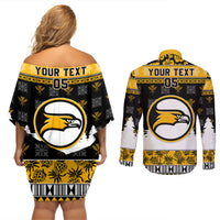 Custom Hawaii Nanakuli High and Intermediate School Christmas Couples Matching Off Shoulder Short Dress and Long Sleeve Button Shirt Tropical Santa Claus LT05 - Polynesian Pride