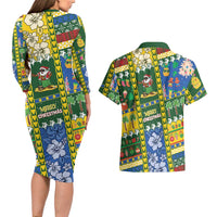Solomon Islands Christmas Couples Matching Long Sleeve Bodycon Dress and Hawaiian Shirt Festive Beach Vibes - Polynesian Pride