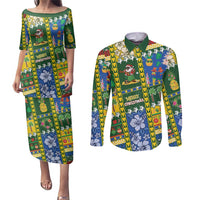 Solomon Islands Christmas Couples Matching Puletasi and Long Sleeve Button Shirt Festive Beach Vibes - Polynesian Pride