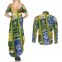 Solomon Islands Christmas Couples Matching Summer Maxi Dress and Long Sleeve Button Shirt Festive Beach Vibes LT05 - Polynesian Pride
